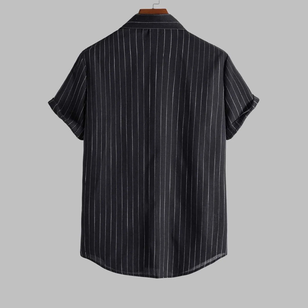 Black and white striped shirt on a gray background