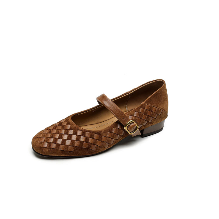 Elara Woven Leather Mary Janes - London Lake