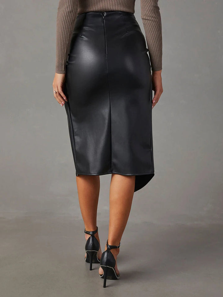 Modena Curve Leather Skirt - London Lake