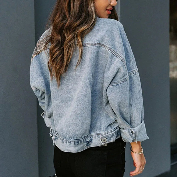 Leopard Edge Denim Jacket - London Lake