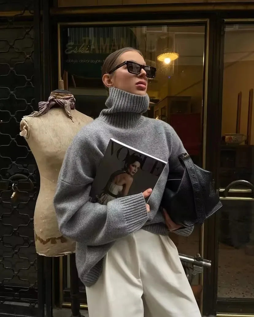 Oversized Turtleneck Cashmere Sweater - London Lake