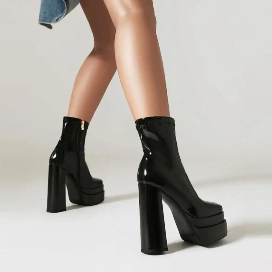 High Heeled Zipper Ankle Platform Boots - London Lake
