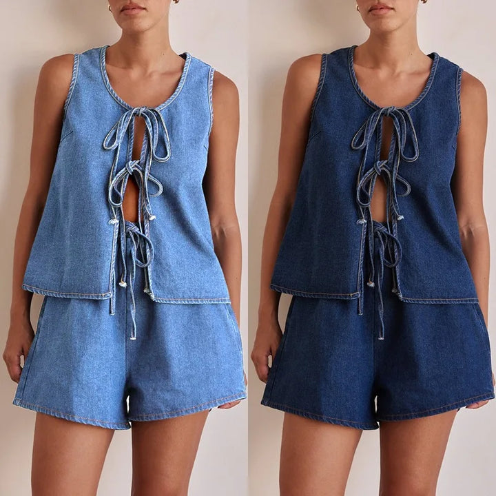 Mya Tie-Front Denim Set - London Lake