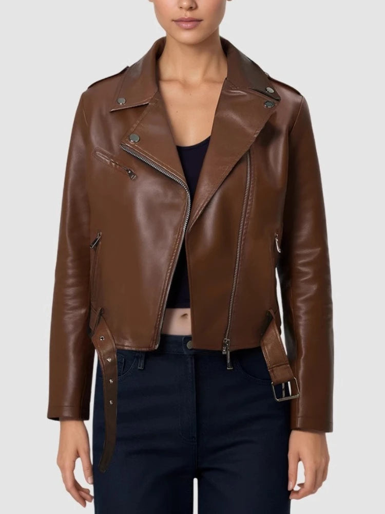 Zipper Short Faux Leather Motorcycle Jacket - London Lake