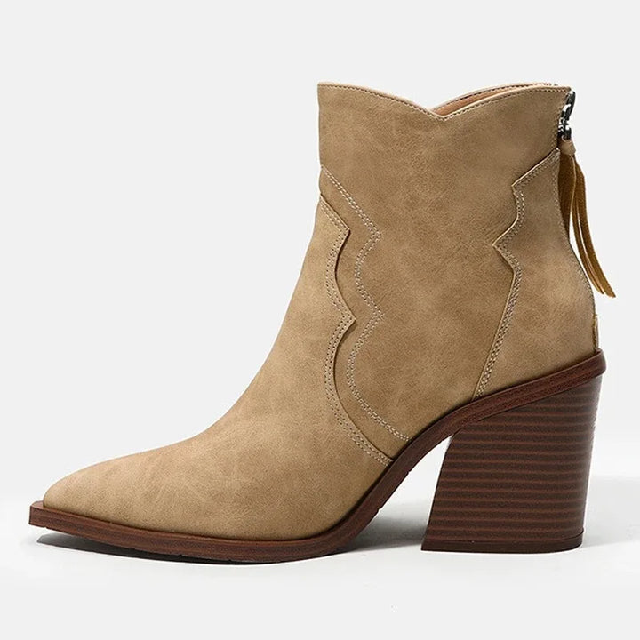 Chunky Wooden Heel Ankle Boots - London Lake