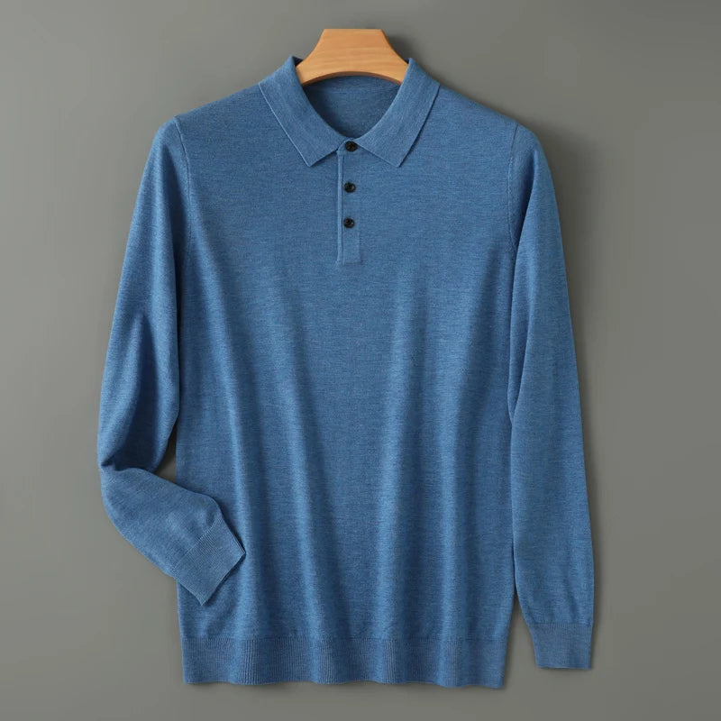 Ultimate Merino Cashmere Polo Sweater - London Lake