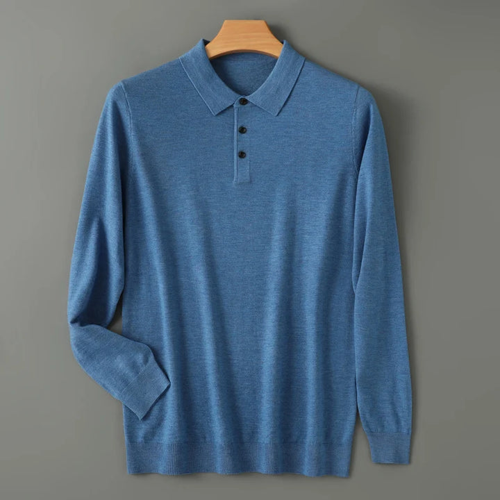 Ultimate Merino Cashmere Polo Sweater - London Lake