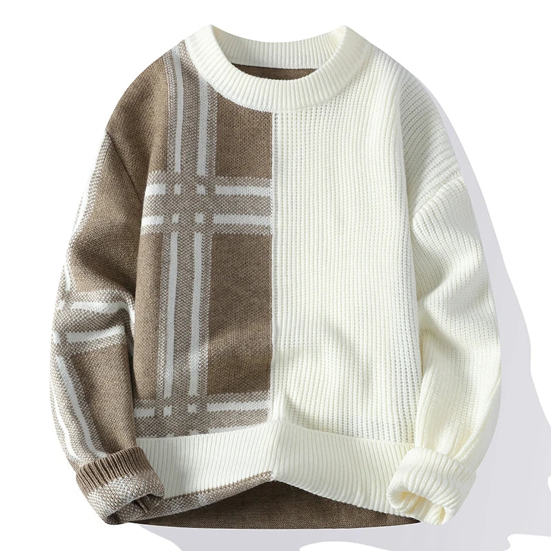Driftwood Plaid Crew Knit Sweater - London Lake