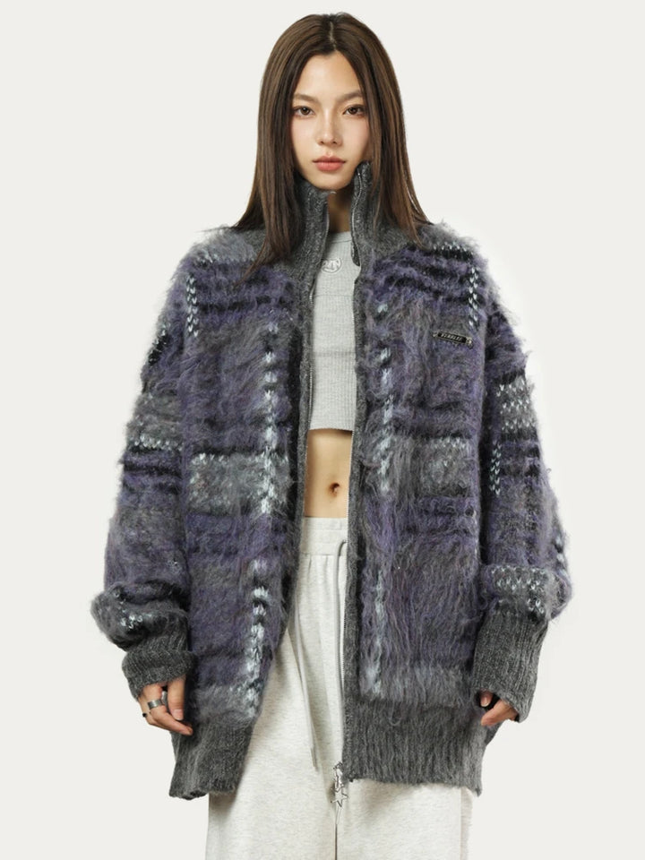 Astoria Oversized Plaid Knit Cardigan - London Lake