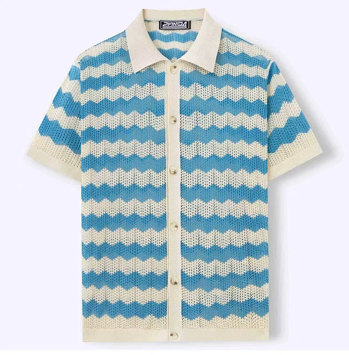Wave Knit Button-Up Polo - London Lake
