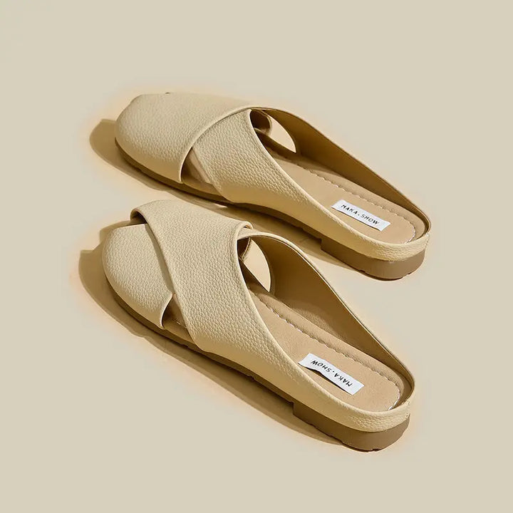 Elena Criss-Cross Leather Mules - London Lake