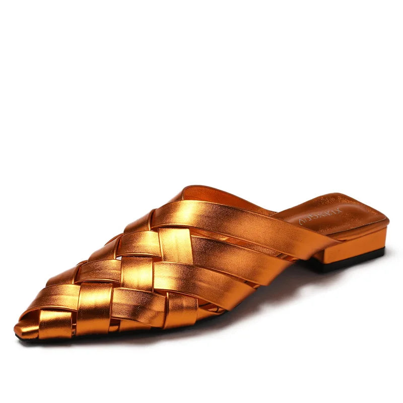 Sofia Woven Leather Mules - London Lake