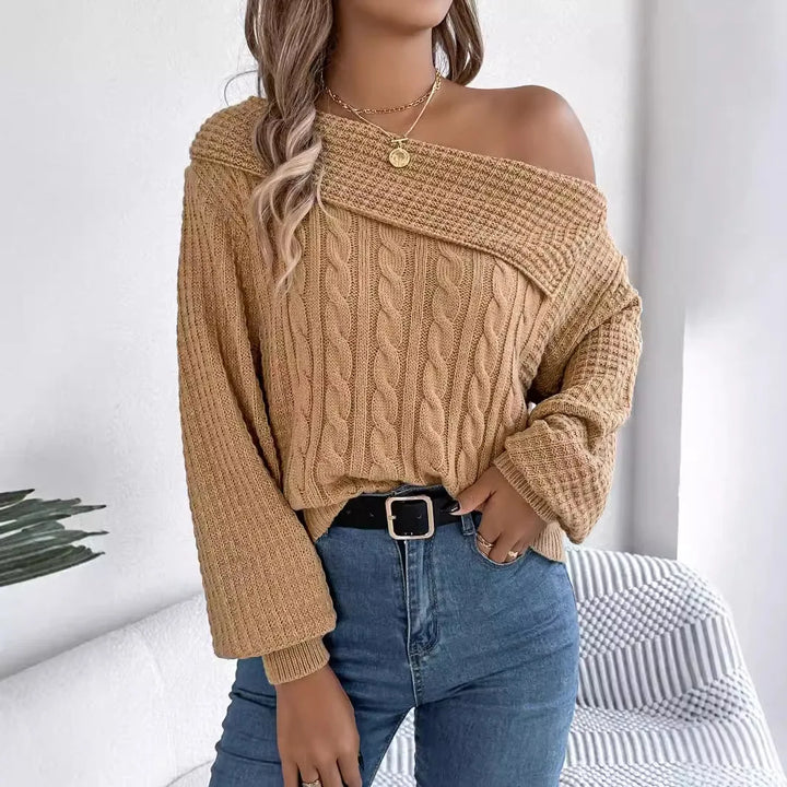 Breeze Knit Off-Shoulder Sweater - London Lake