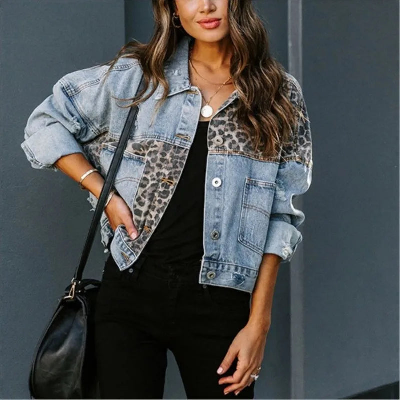 Leopard Edge Denim Jacket - London Lake