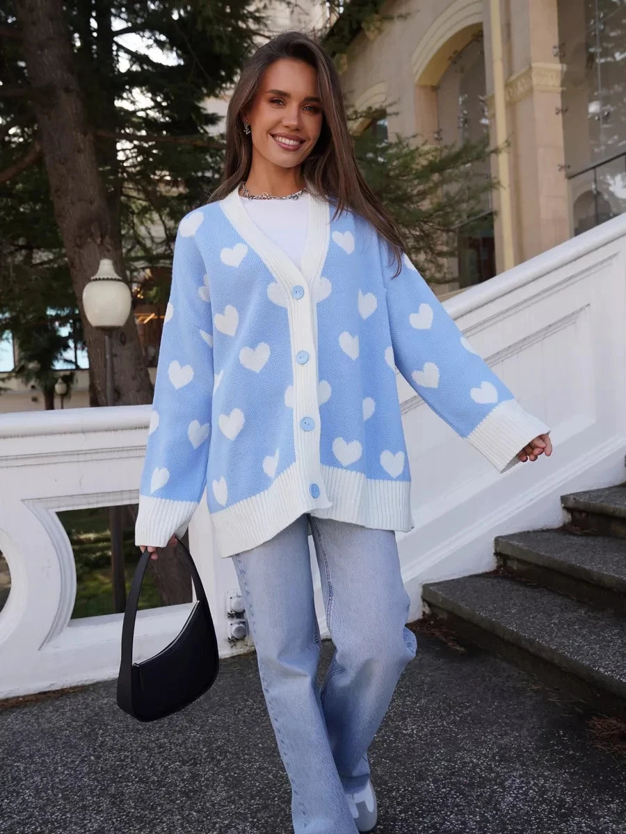 Aurora Heart Loose Fit Cardigan - London Lake