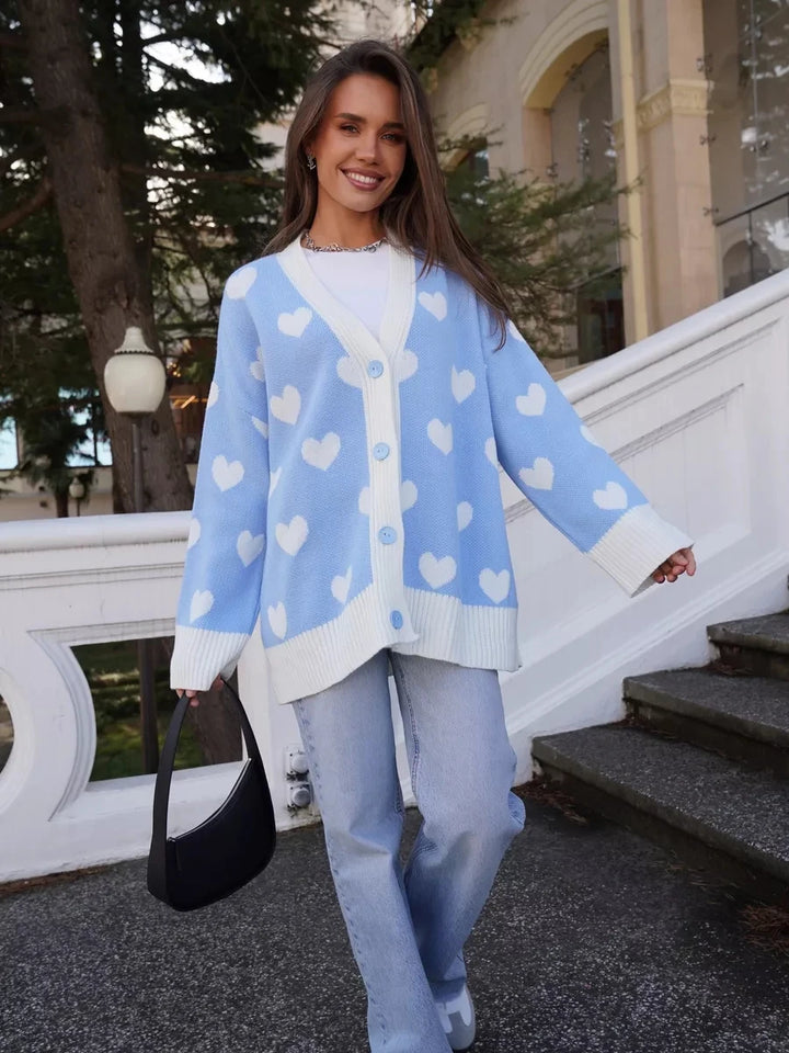 Aurora Heart Loose Fit Cardigan - London Lake