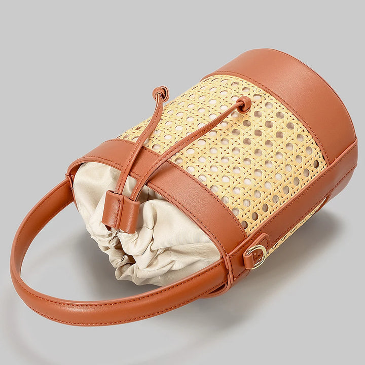 Lana Woven Leather Mini Bucket Bag - London Lake