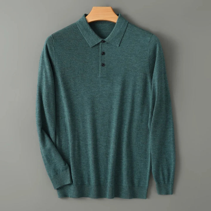 Ultimate Merino Cashmere Polo Sweater - London Lake
