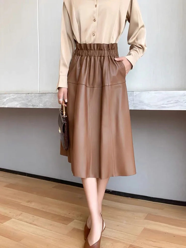 Midi Genuine Leather Skirt - London Lake