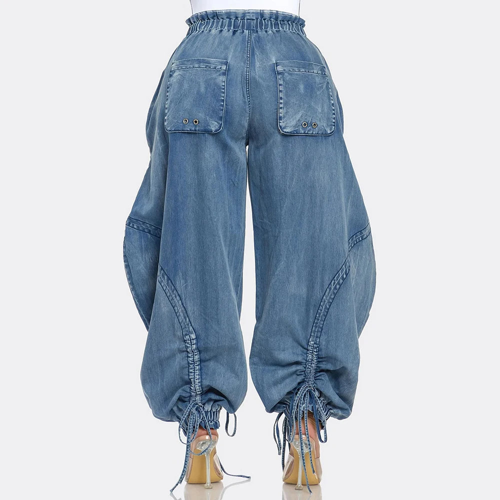 Ella Drawstring Cargo Jeans - London Lake