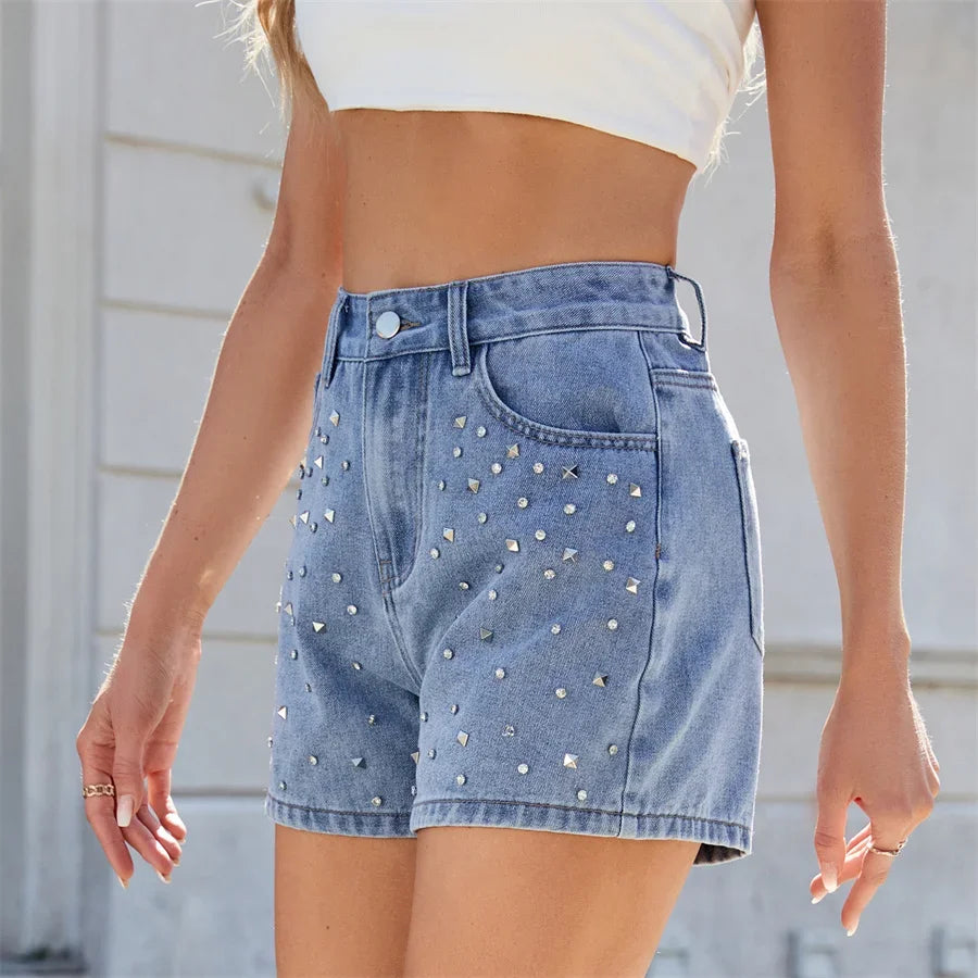 Brooke Rhinestone Denim Shorts - London Lake