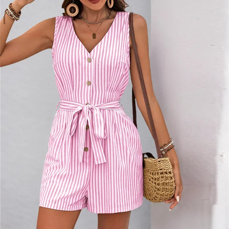 Belle Stripe Romper - London Lake