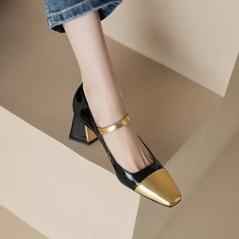 Golden Frame Block Heels - London Lake