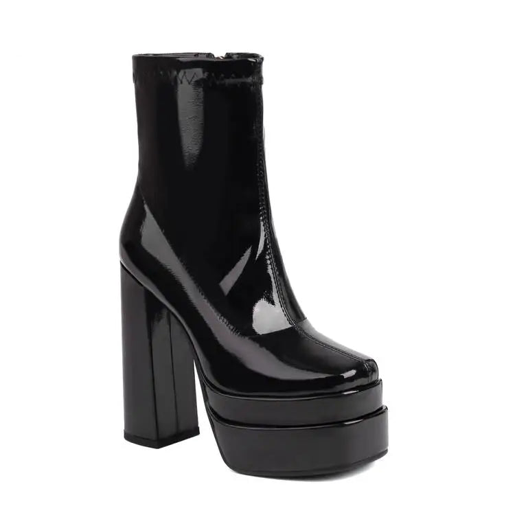 High Heeled Zipper Ankle Platform Boots - London Lake