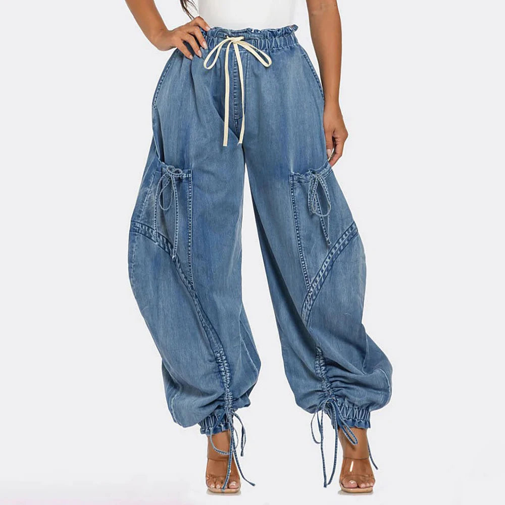 Ella Drawstring Cargo Jeans - London Lake