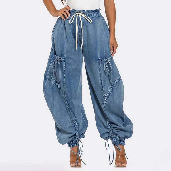 Ella Drawstring Cargo Jeans - London Lake