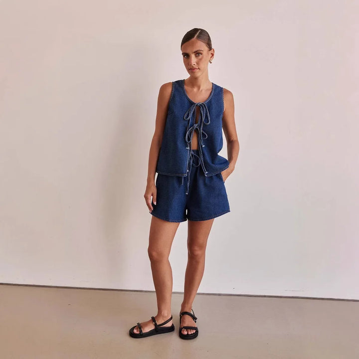 Mya Tie-Front Denim Set - London Lake