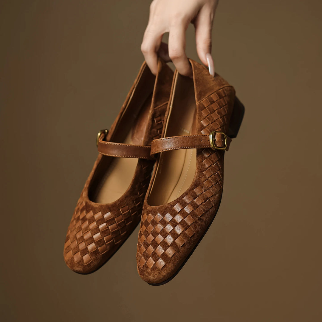 Elara Woven Leather Mary Janes - London Lake