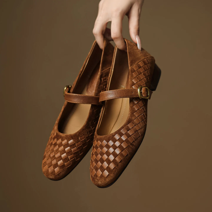 Elara Woven Leather Mary Janes - London Lake