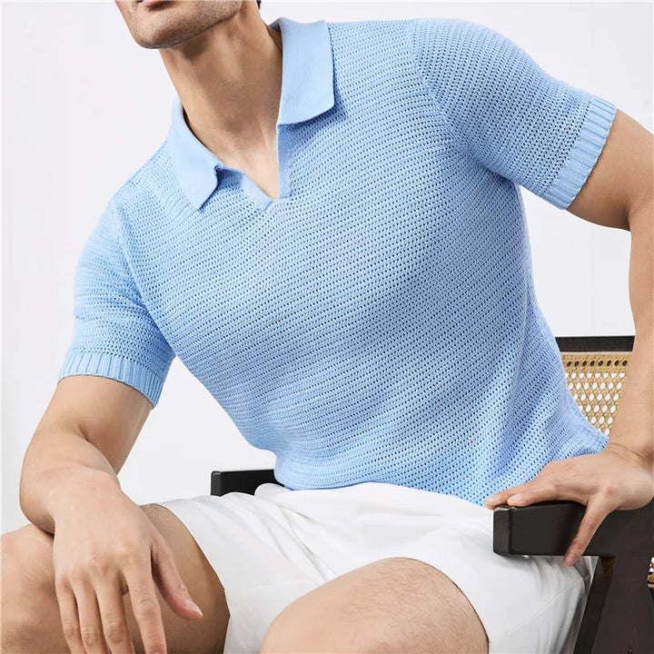 Marcus Mesh-Knit Polo - London Lake