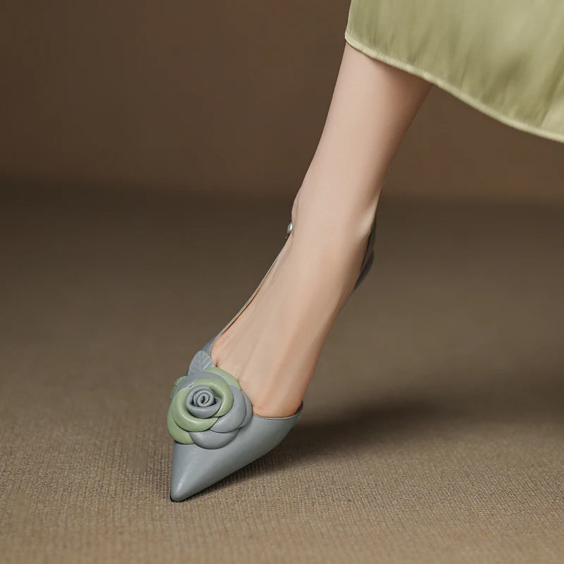 Roselle Bloom Leather Heels - London Lake