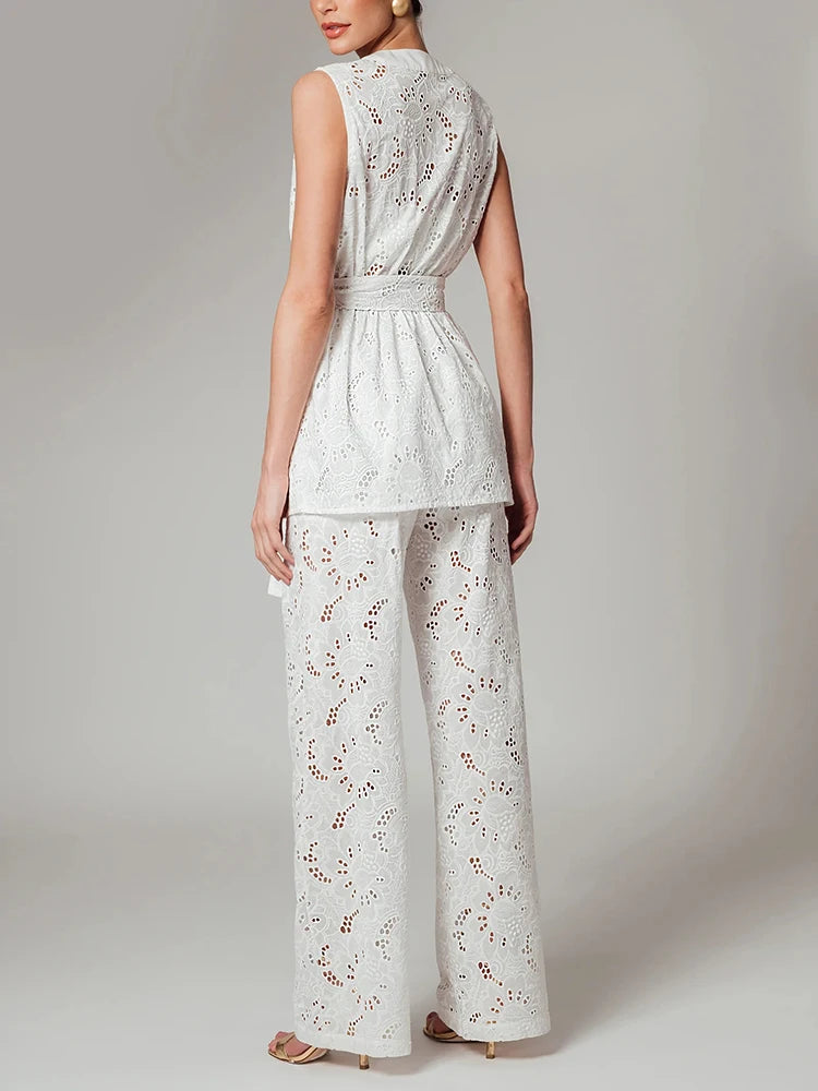 Riviera Embroidered Two-Piece Set - London Lake