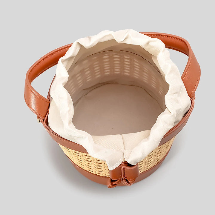 Lana Woven Leather Mini Bucket Bag - London Lake