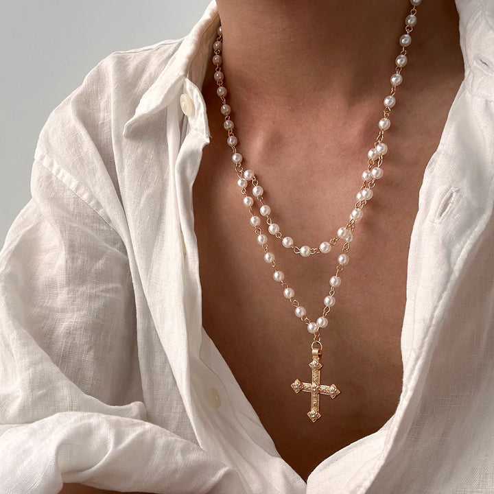 Rosa Cross Pearl Necklace - London Lake
