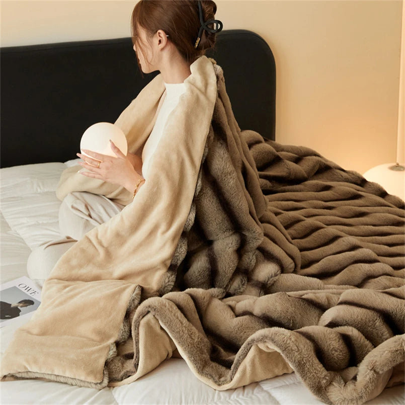 Faux Fur Rabbit Throw Blanket - London Lake