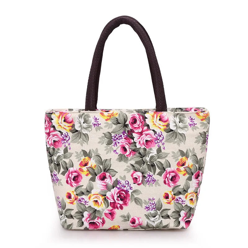 Floral patterned tote bag on a white background