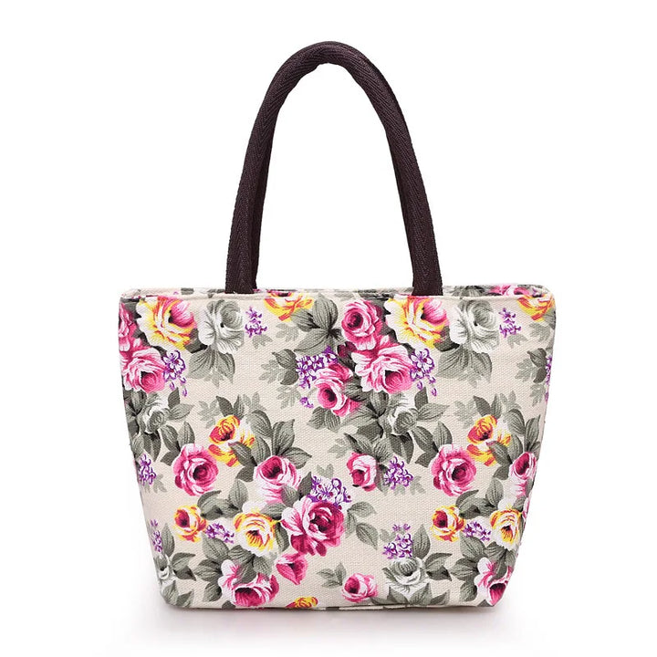 Floral patterned tote bag on a white background