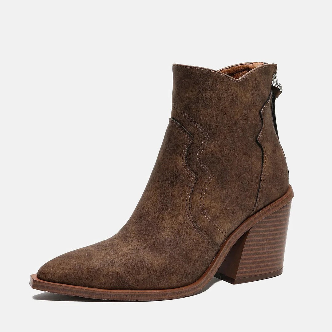 Chunky Wooden Heel Ankle Boots - London Lake