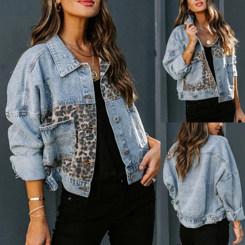 Leopard Edge Denim Jacket - London Lake