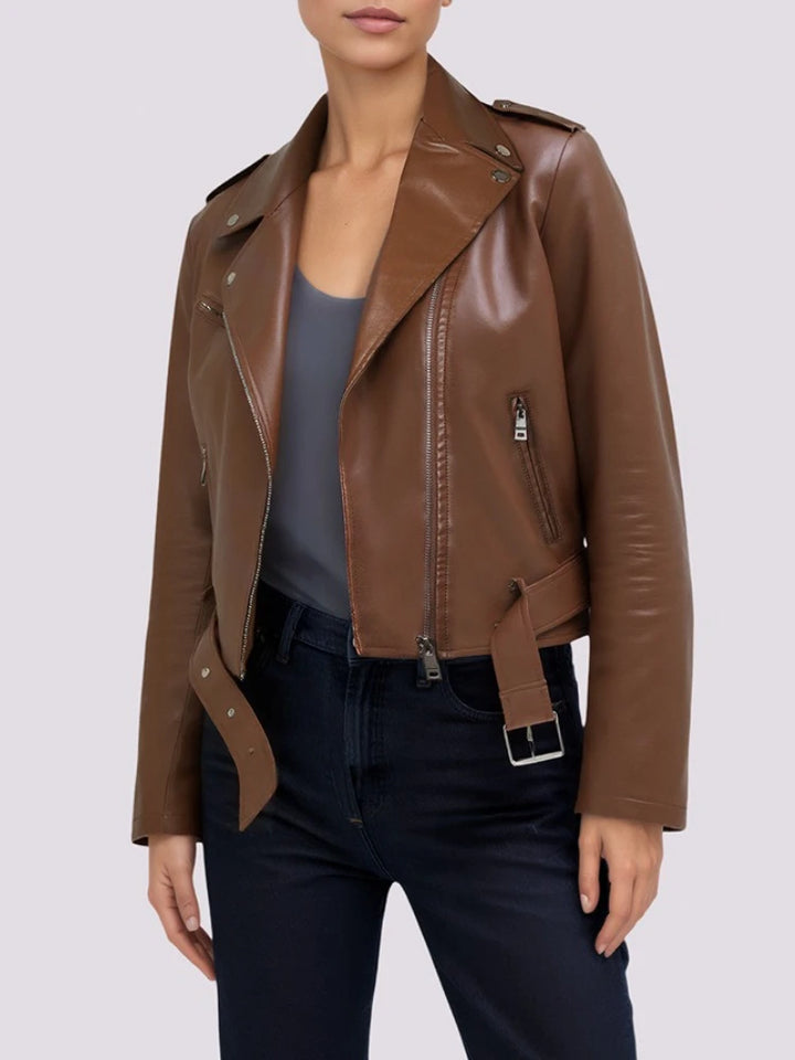 Zipper Short Faux Leather Motorcycle Jacket - London Lake