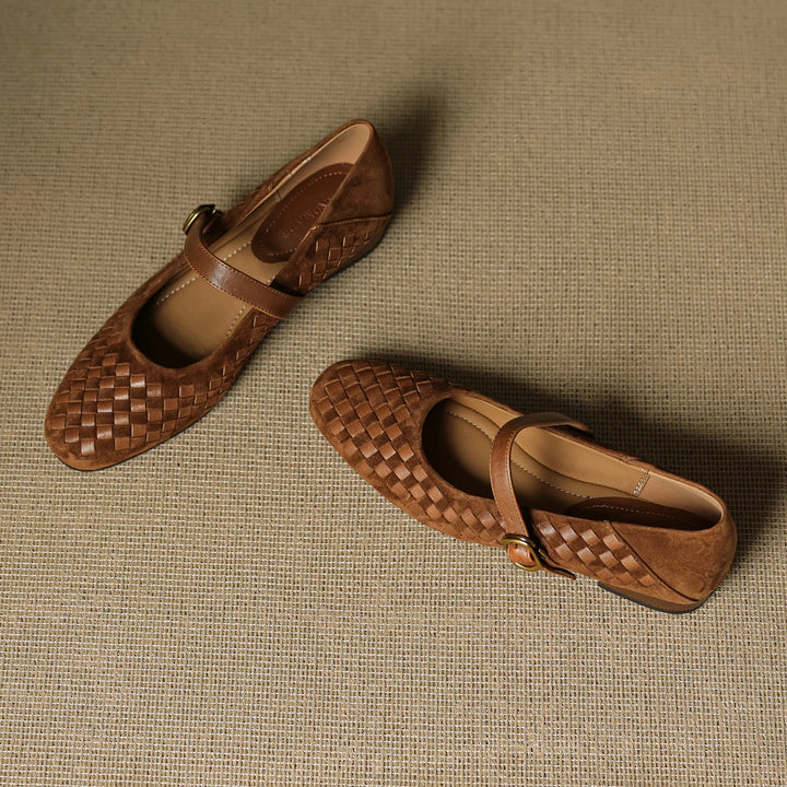 Elara Woven Leather Mary Janes - London Lake