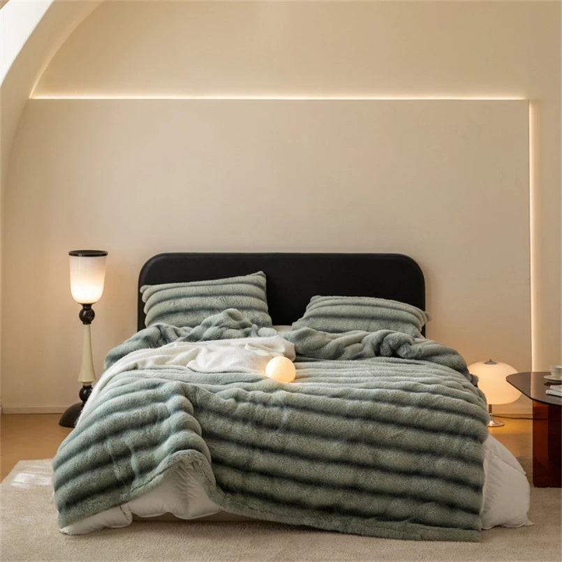 Faux Fur Rabbit Throw Blanket - London Lake