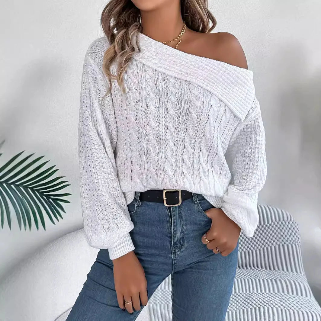 Breeze Knit Off-Shoulder Sweater - London Lake