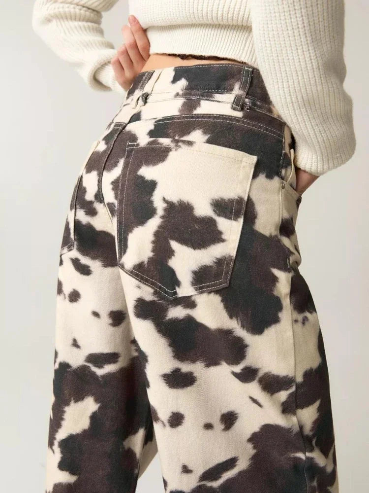Chic Cowhide Wide Leg Jeans - London Lake