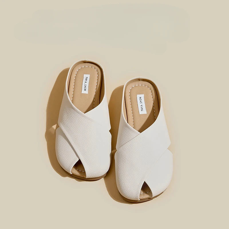 Elena Criss-Cross Leather Mules - London Lake