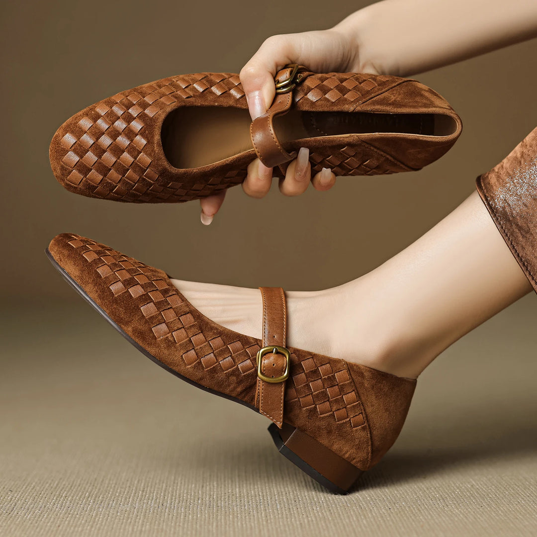 Elara Woven Leather Mary Janes - London Lake